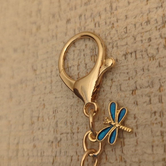 Bright Blue Dragonfly Pom Gold Keychain - Picture 3 of 4